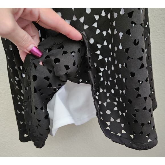 Ruby & Bloom Black White Floral Cutout Overlay Fit N Flare Mini Dress 14 Flowy - Picture 2 of 6